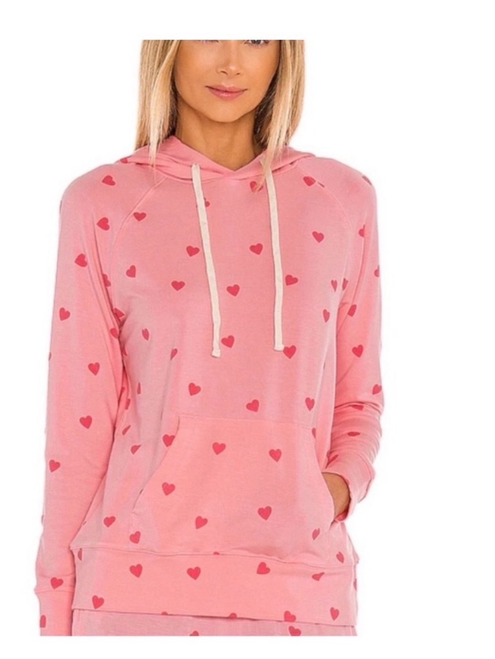 Stripes & Stare Women’s Pink Heart-Print Hoodie Sweatshirt